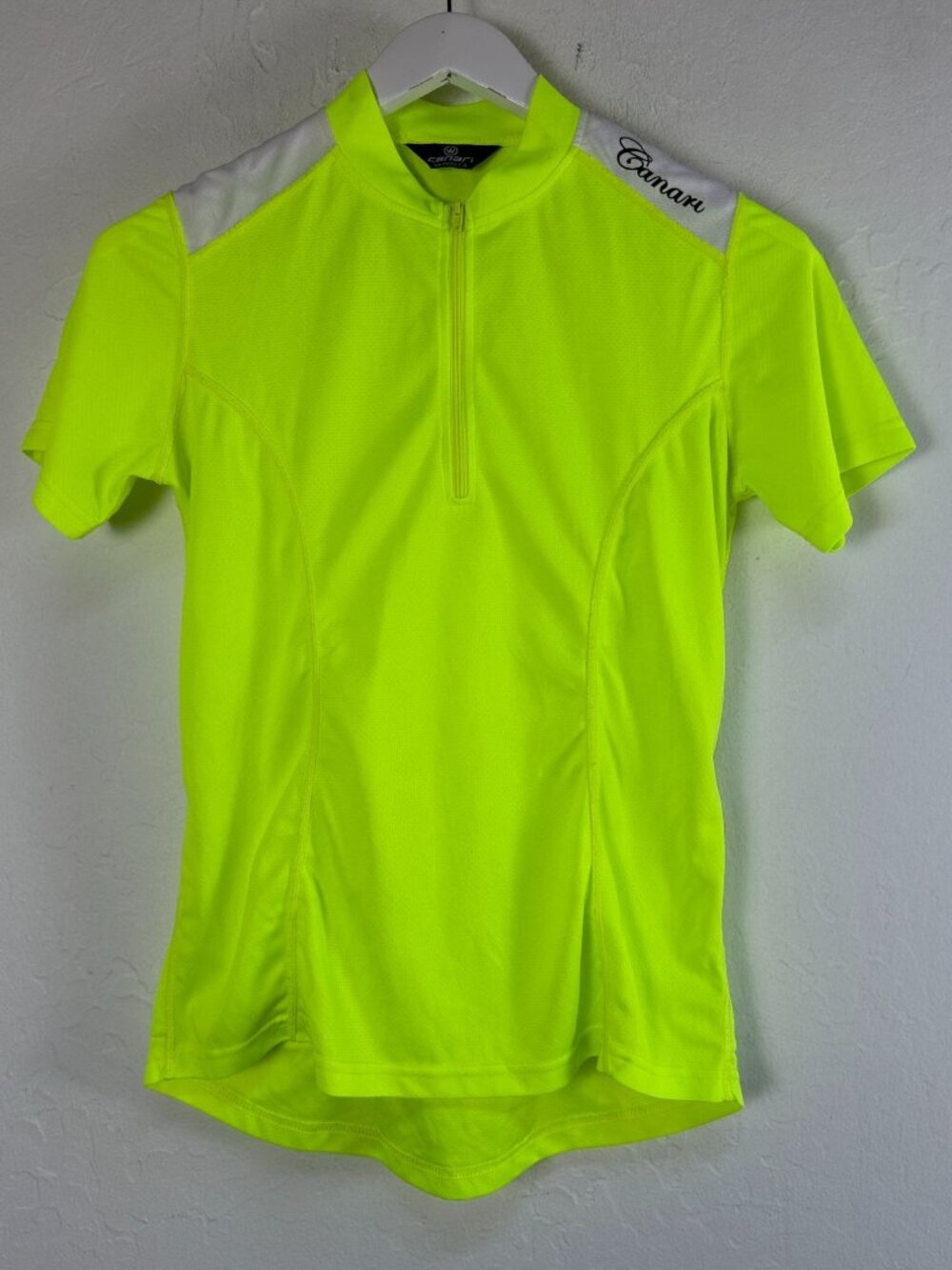 Canari Womens Neon Yellow 1/4 Zip Cycling Jersey Medium Short Sleeve Back-Pocket